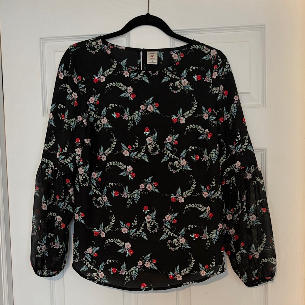 LC Lauren Conrad Black Floral Blouse